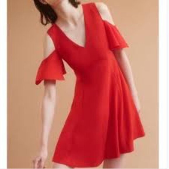 Club‎ Monaco Women’s 00 Red Pernille Cold Shoulder V-Neck Solid Dress Casual - Picture 1 of 10